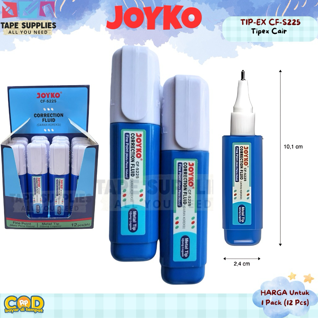 

(12 PCS) TIPEX MURAH DAN BAGUS JOYKO Correction Fluid CF-S225 Cair / Tip Metal Fine Point – Penghapus Cair Presisi