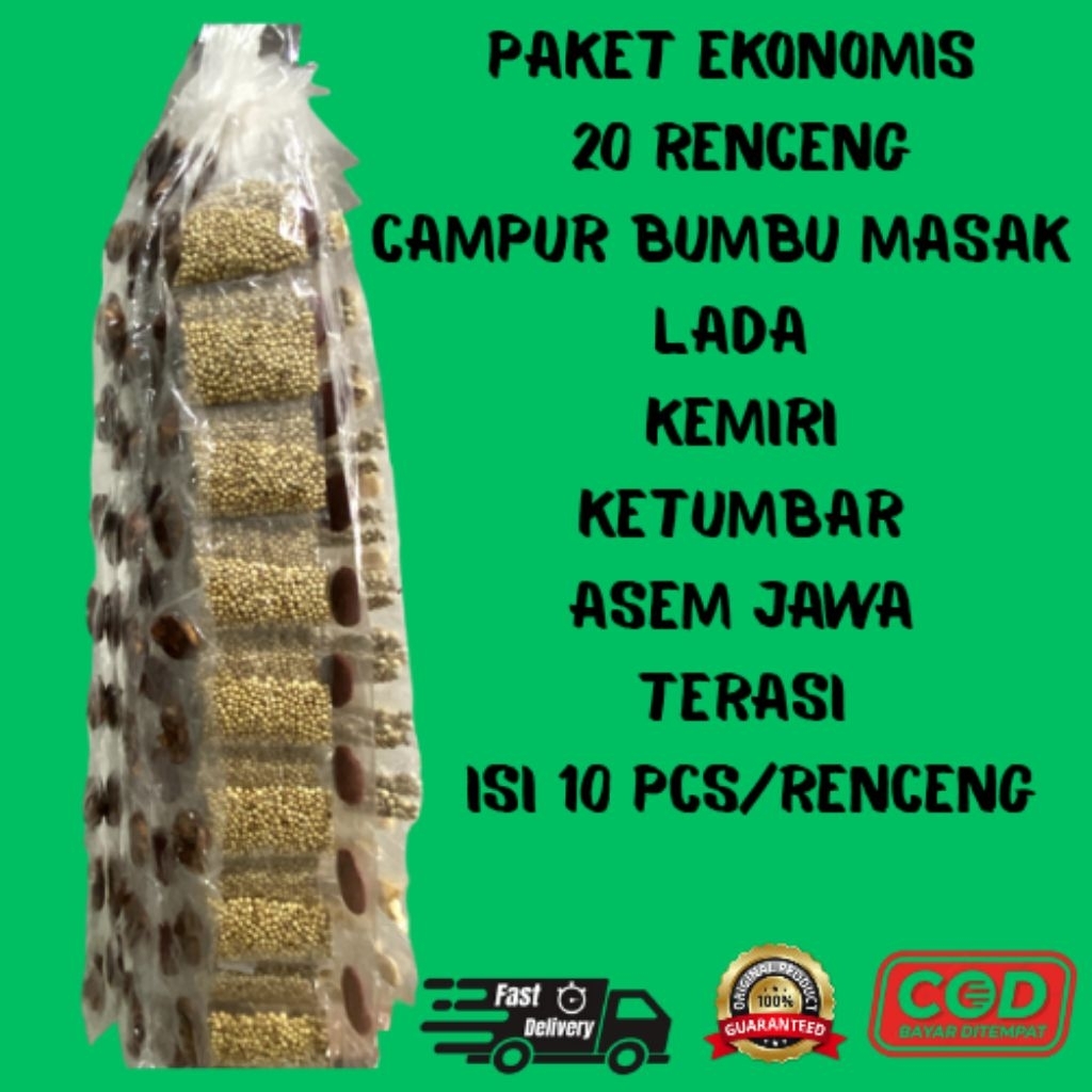 

Paket Ekonomis 20 Renceng Bumbu Masak Kering Campur Lada Kemiri Merica Asam Jawa Terasi Masakan Rempah