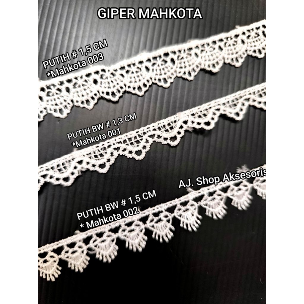 RENDA BORDIR GIPER  / RENDA MUKENA / RENDA BAJU LEBAR 1,5 CM / LEBAR 2 CM