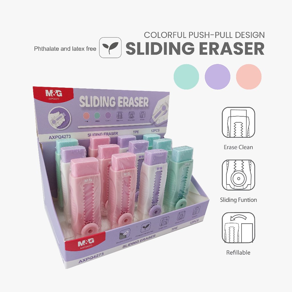 

SLIDING ERASER / PENGHAPUS DORONG / PENGHAPUS MEKANIK / PENGHAPUS DORONG MEKANIK / PENGHAPUS PENSIL / PENGHAPUS LUCU / ALAT TULIS / PENGHAPUS WARNA PASTEL