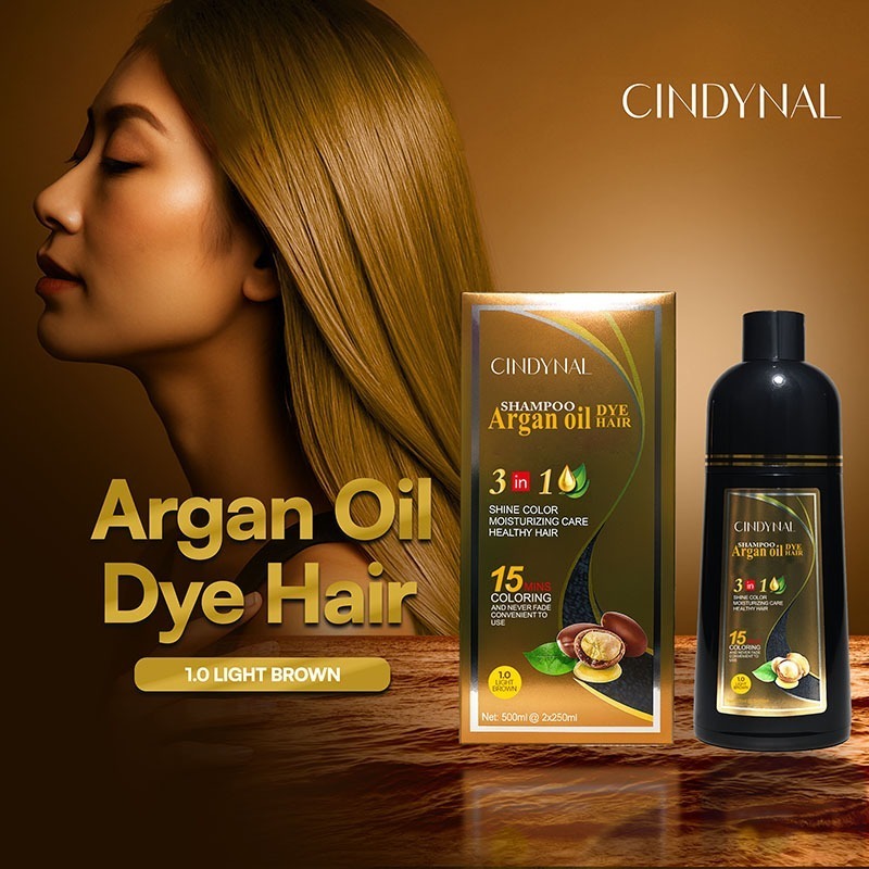 CINDYNAL Mokeru | Shampo Pewarna Rambut Herbal 500ml – Shampoo Semir Rambut Hitam dengan Argan Oil