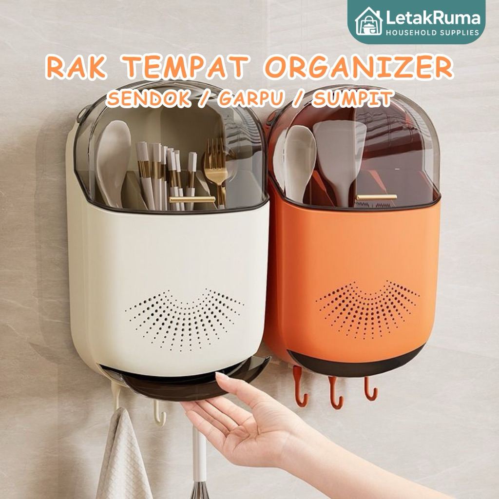 Tempat Sendok Garpu Dengan Tutup Estetik Rak Sendok Gantung Tempel Dinding LETAKRUMA