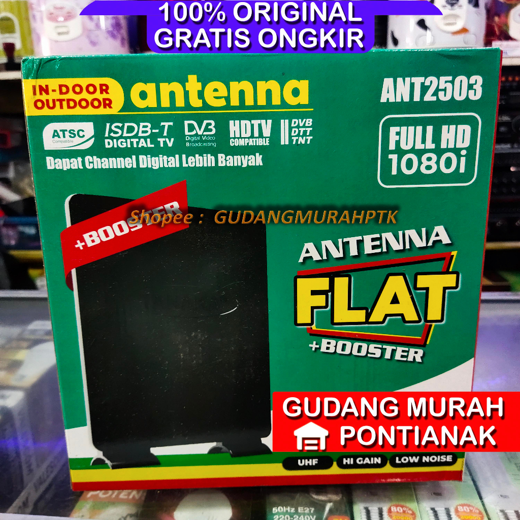 ANTENA DIGITAL TANAKA Segi Hitam FLAT BOSTER INDOOR OUTDOOR FREE KABEL ANT2503 TV Televisi digital