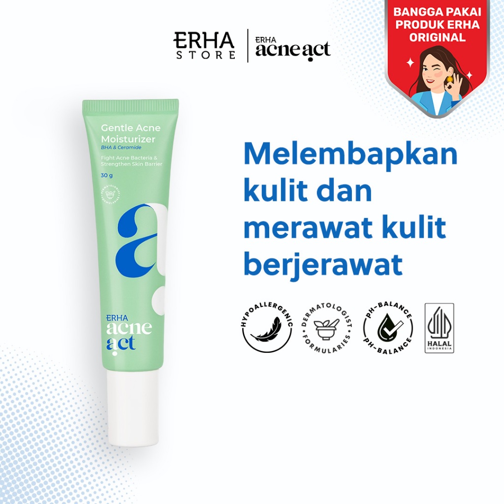 ERHA Acneact Gentle Acne Moisturizer 30g - Pelembab Wajah Jerawat Ceramide Low ph Ph Balance