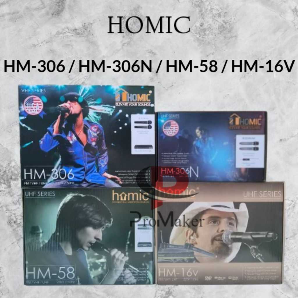Mic Homic Varian HM-306/HM-306N/HM-16V/HM-58 Microphone Double Wireless Garansi Resmi Original