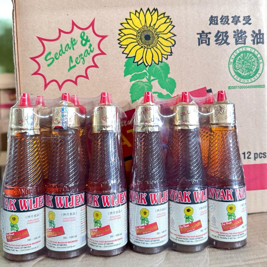 

Minyak Wijen , Bahan Makanan , Cap Bunga Matahari 100ML Siap Packing 12pcs