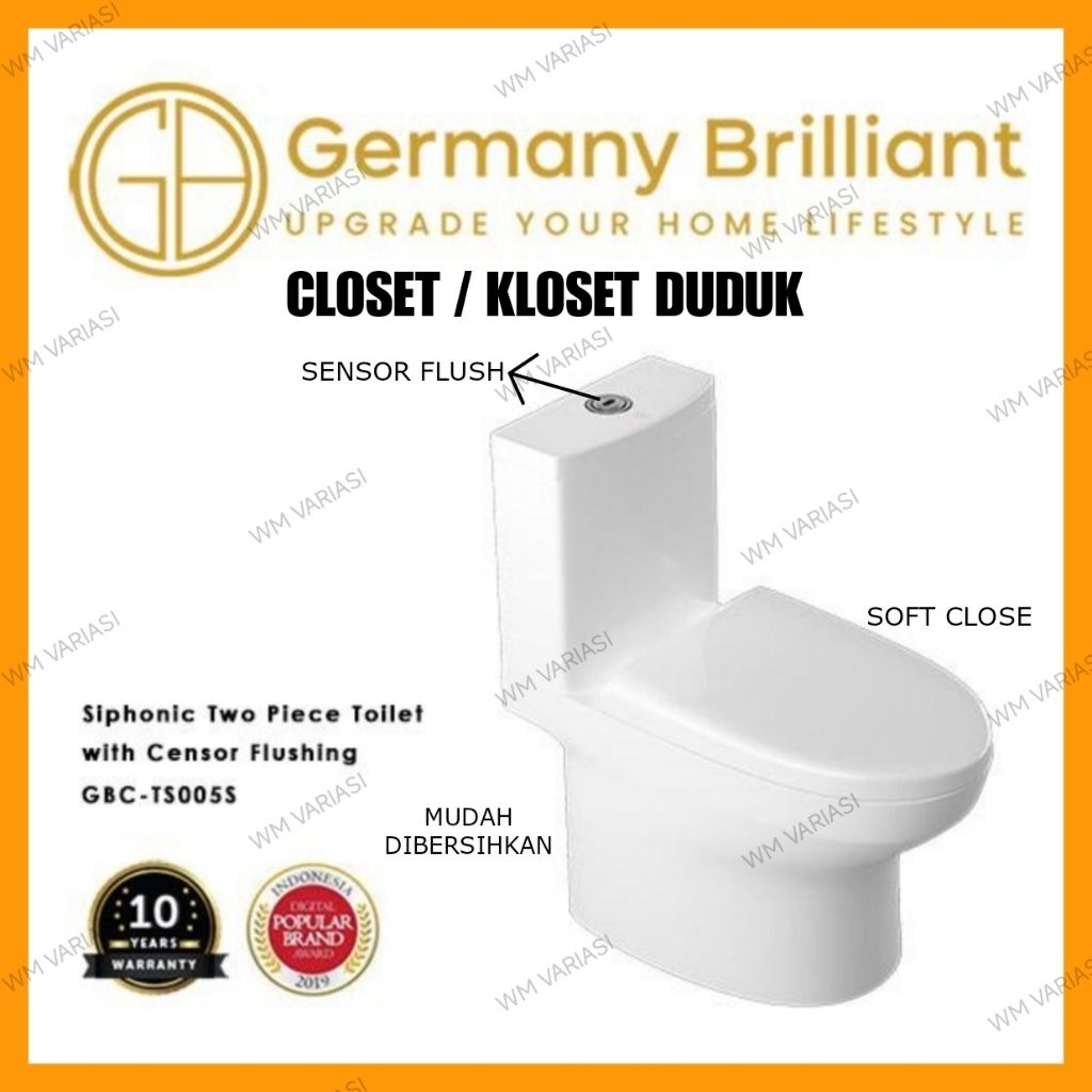 Closet / Kloset Duduk Sensor Flush Soft Close GBC-TS005S Jarak As 30 cm Germany Brilliant