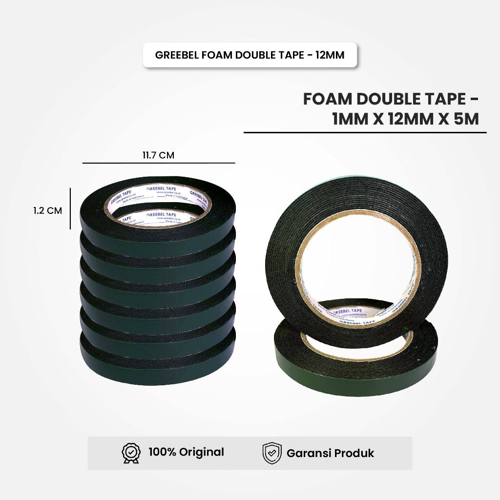 

GREEBEL Double Tape Foam Busa Hijau 1MM X 12MM x 5M (PCS) / Isolasi Bolak Balik / Sponge Foam Tape
