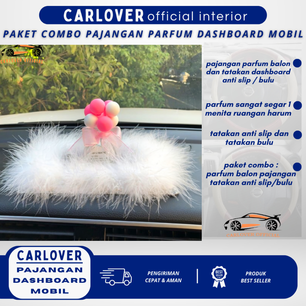 Paket Combo BALON Pajangan Dashboard Mobil Tatakan Anti Slip Bulu