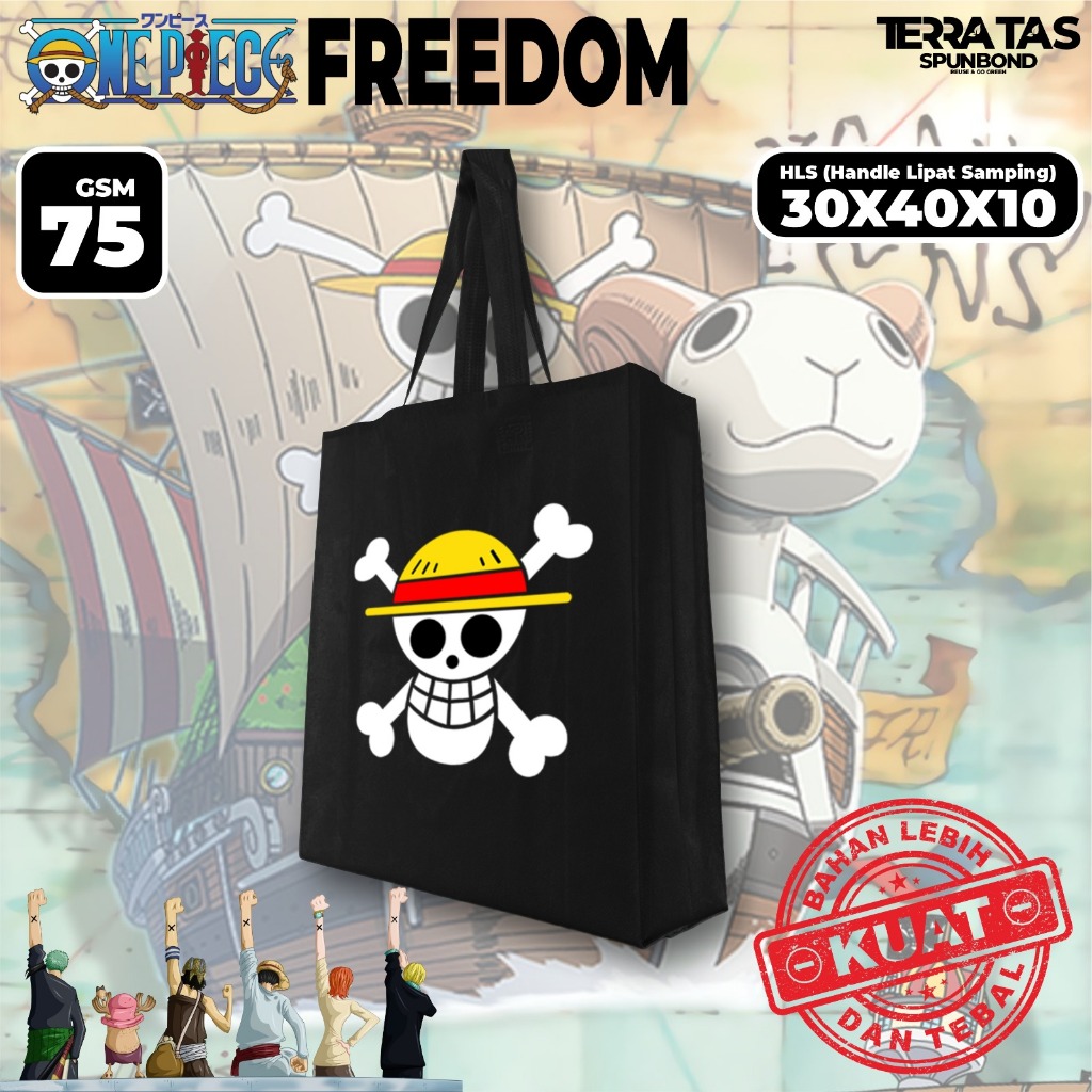 

Premium Special Edition One Piece Freedom Spunbond Handle Lipat Samping 75 GSM 30x40x10 Goodie Bag