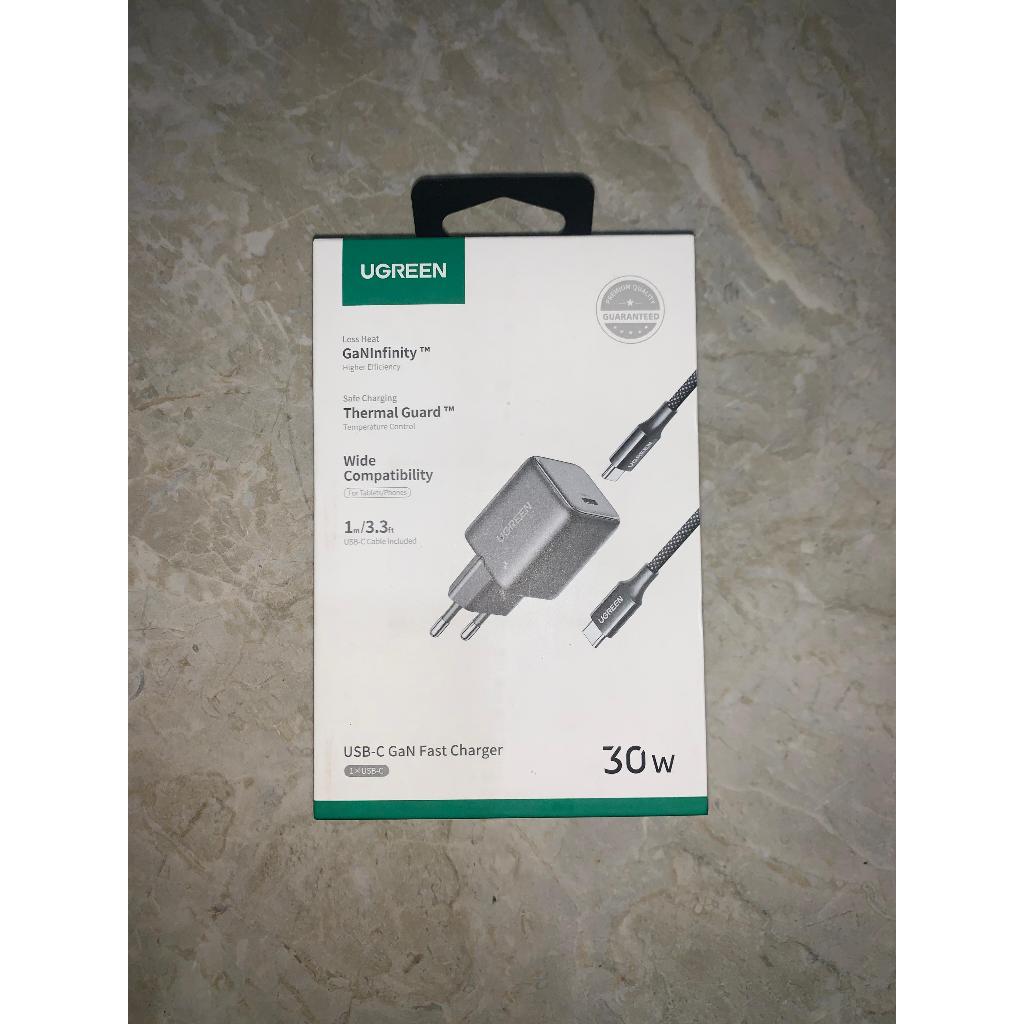 Charger UGREEN 1 Set 30Watt Kabel Nylon dan Batok Kepala Type C to Type C MFI