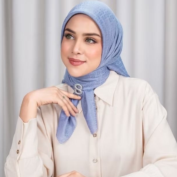 TAPIS EMBOSSED BLUE ICE BUTTONSCARVES JILBAB BIRU