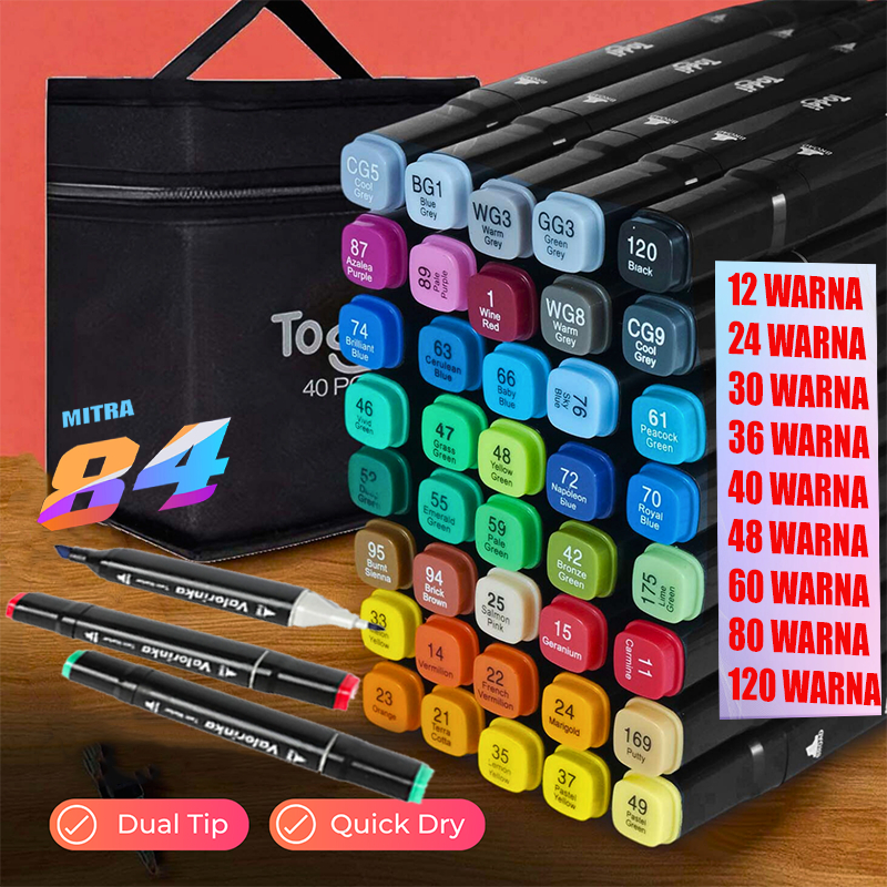 

Spidol Warna Warni 1 Set Sketch Marker 2 Tip Touch Marker 48/60/80 Warna