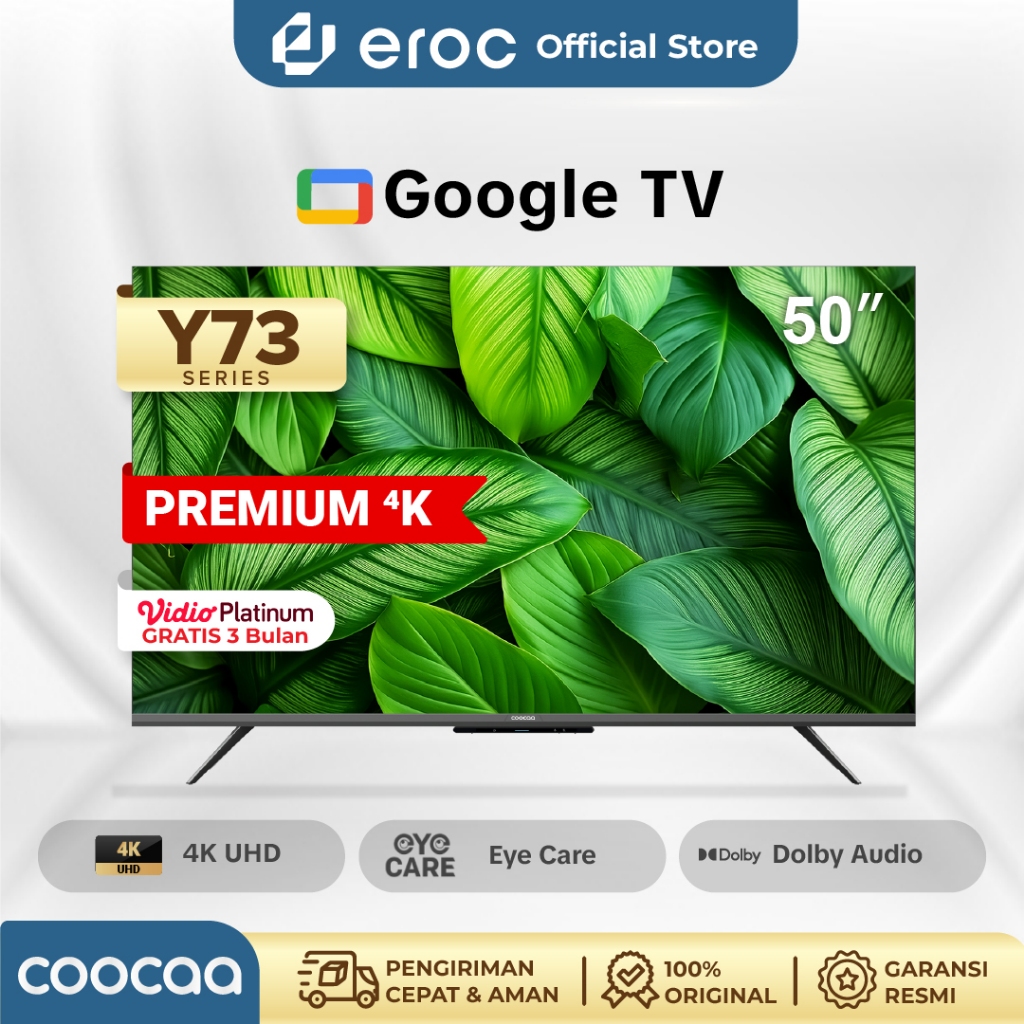 Smart TV 4K Coocaa Y73 - Google TV 50 Inch dengan S AI Engine, HDR10/HLG, dan Dolby Audio