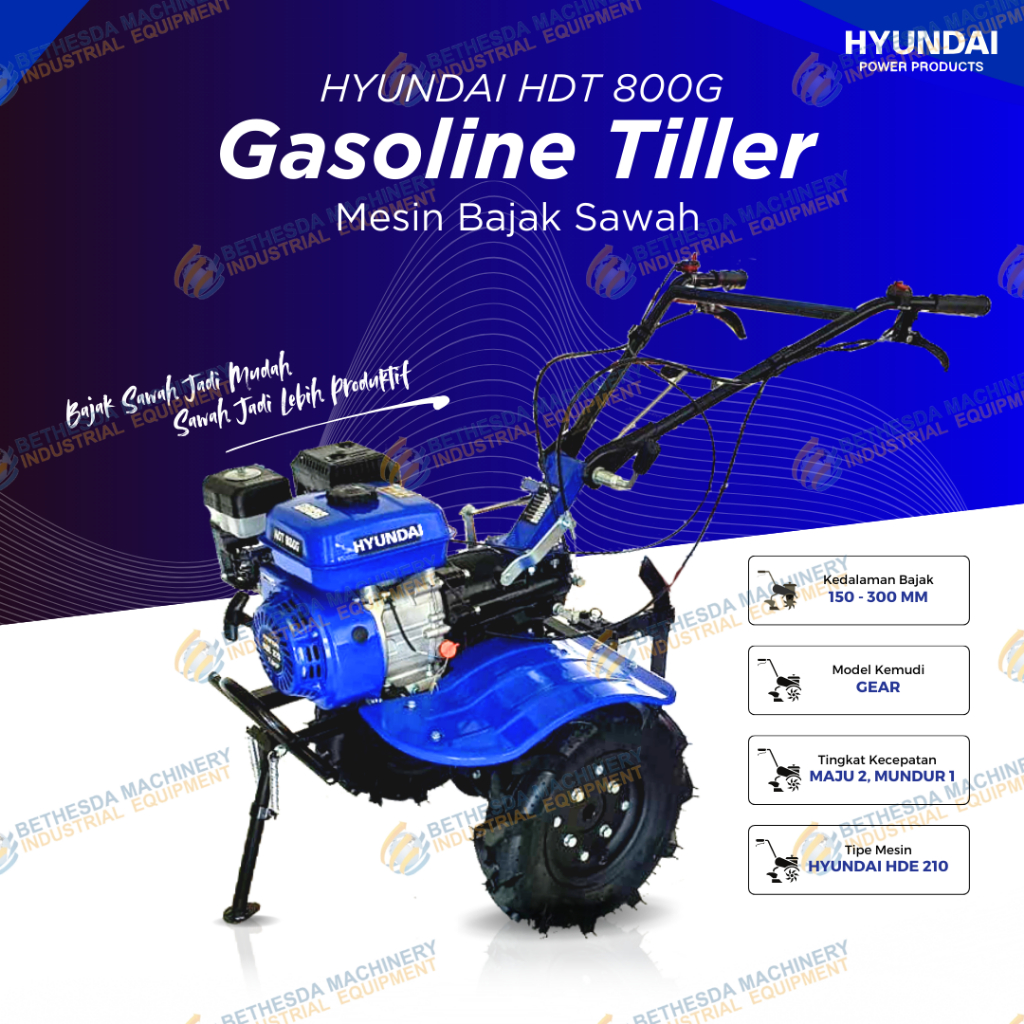 Traktor Mini Tiller Hyundai Mesin Bajak Sawah / Cultivator Bensin HDT 800G