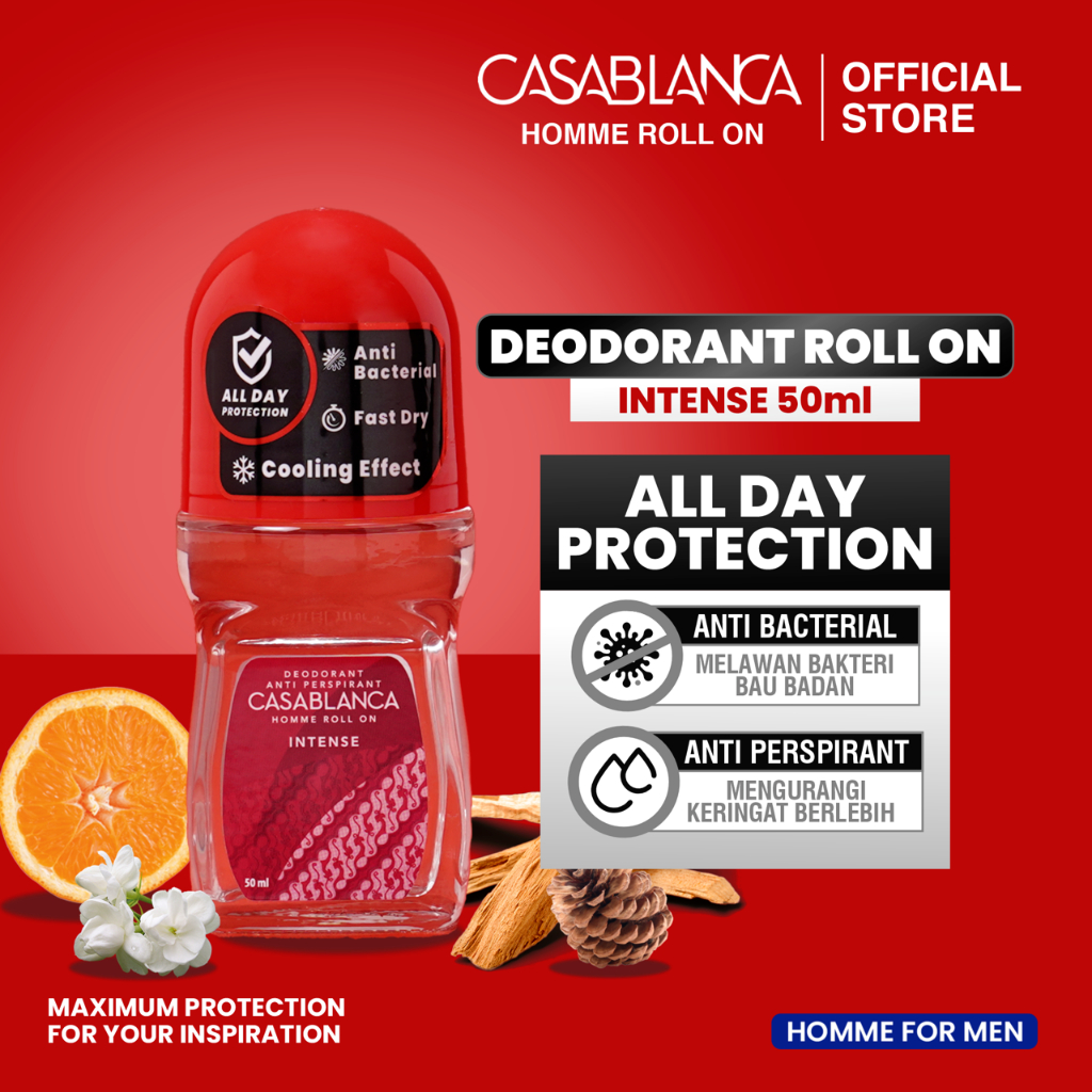 Casablanca Deodorant Roll On Red For Men (50ml) Deodorant Antiperspirant