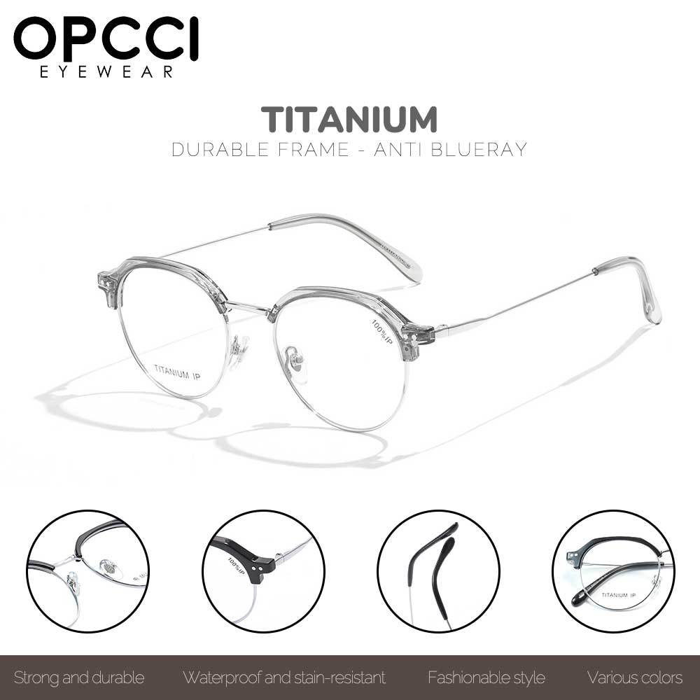 OPCCI Frame Kacamata Model Bulat Half Rim Bahan Titanium High Quality Fashion Pria Wanita Bisa Minus