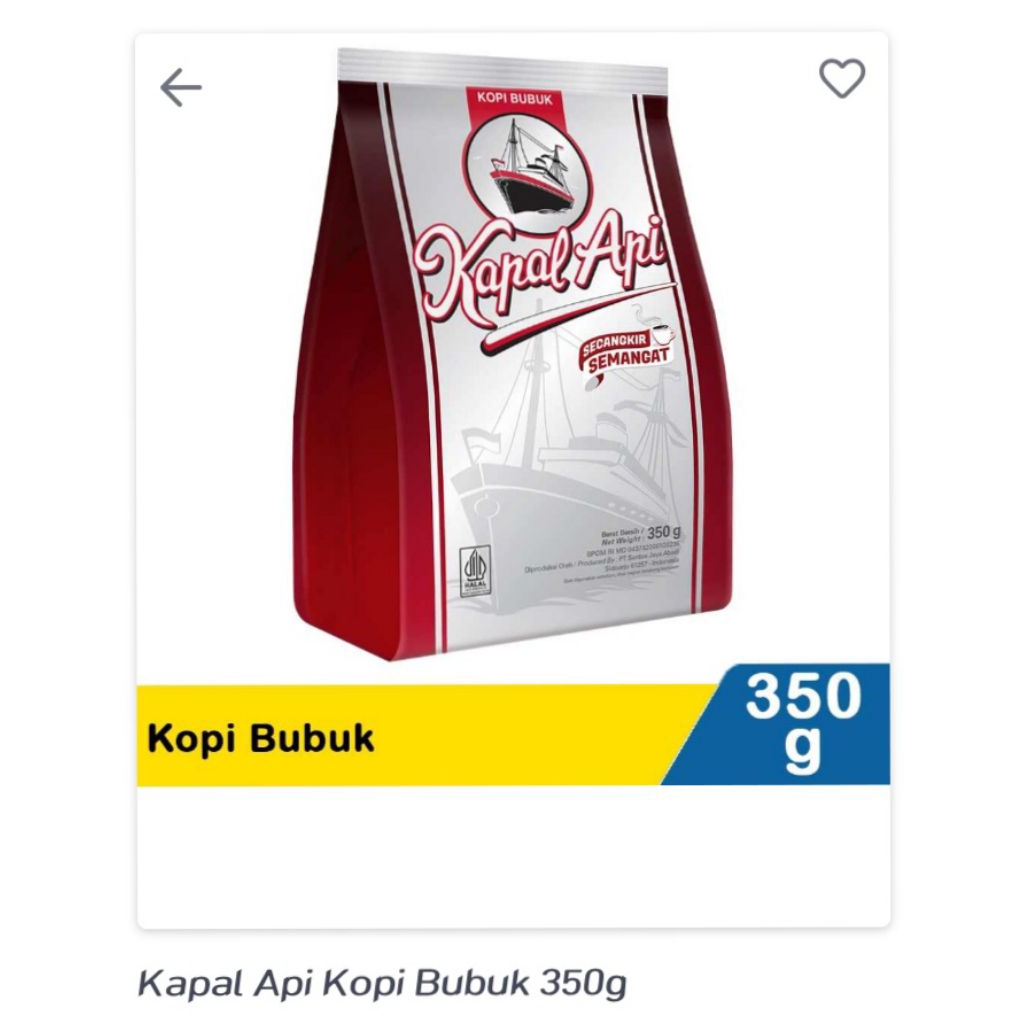 

KOPI KAPAL API BUBUK SILVER 350 gram/KOPI KAPAL API BESAR/KOPI/KOPI MURAH