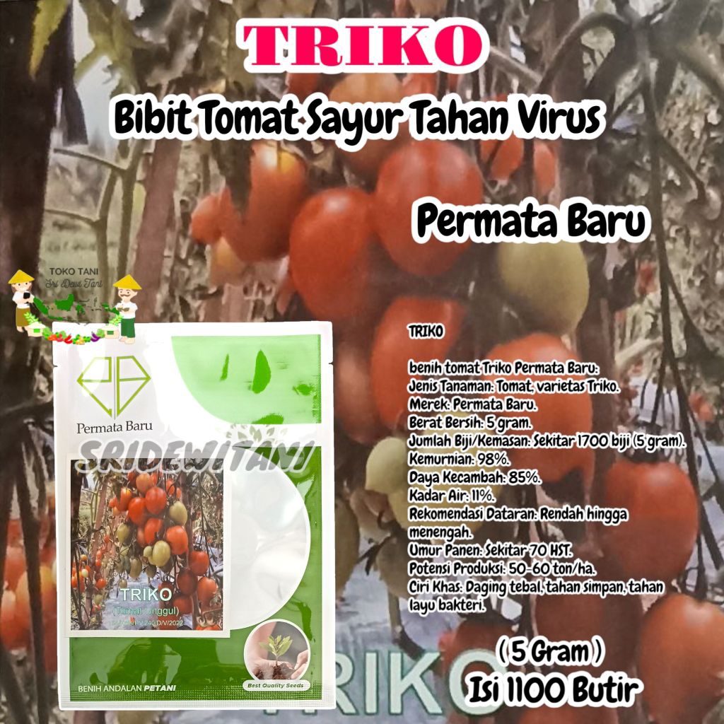 Bibit Tomat Sayur Tahan Virus TRIKO Isi 1100butir (±5gram) Cap Permata Baru Setara Karuna Rampai Bin