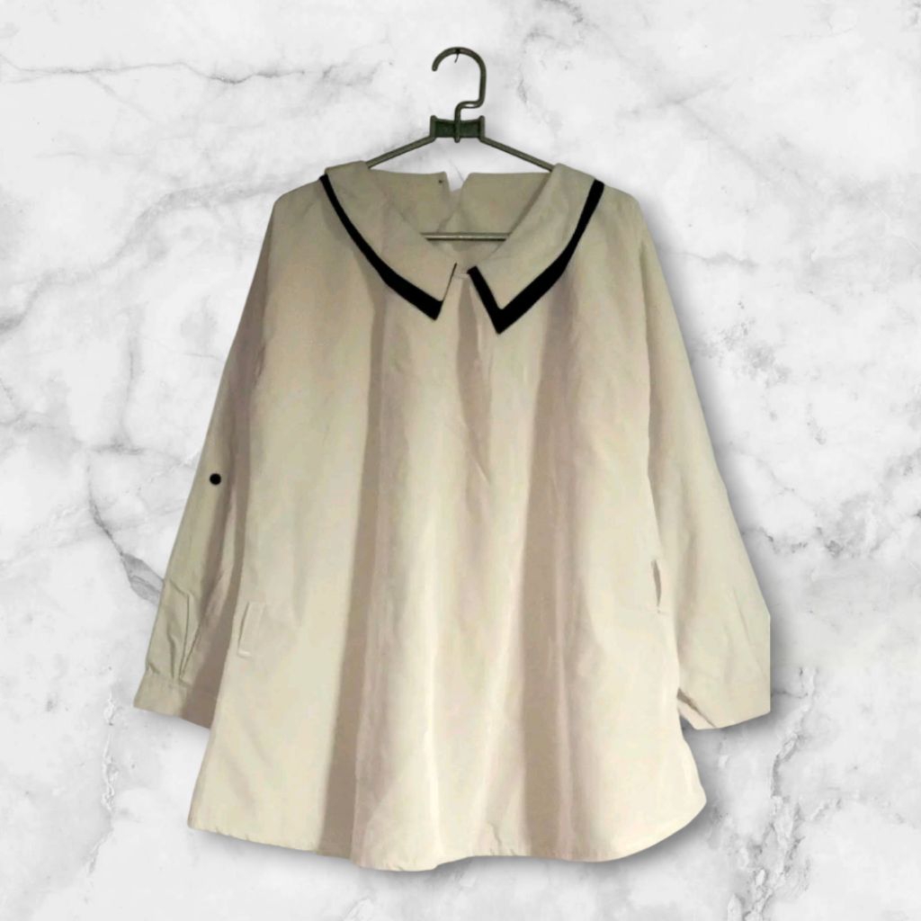 Blouse Vintage Korean Style - Blus Kerah Korea - Atasan Wanita Tunik Lengan Panjang Warna Cream