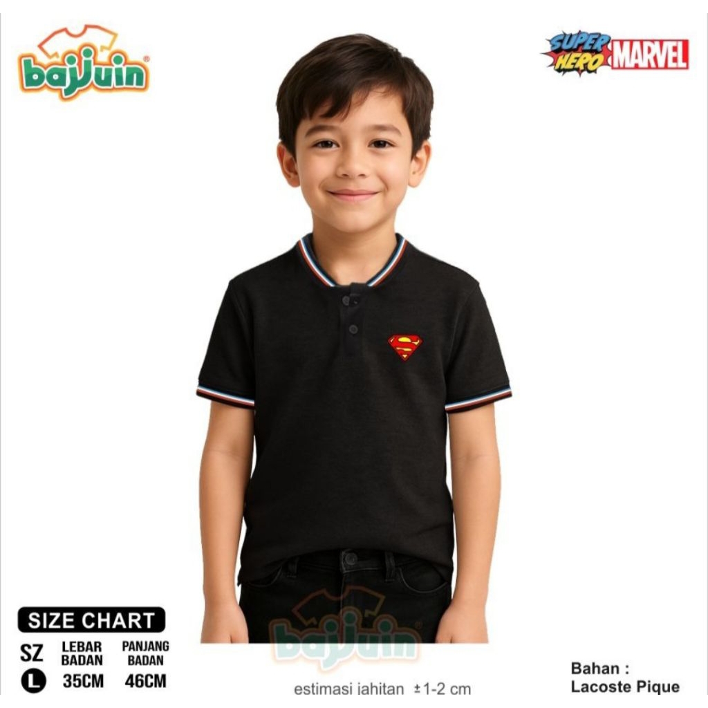 Polo T-shirt Lacoste Anak Superhero Superman Bahan Lacoste PQ Usia 6-7  Tahun