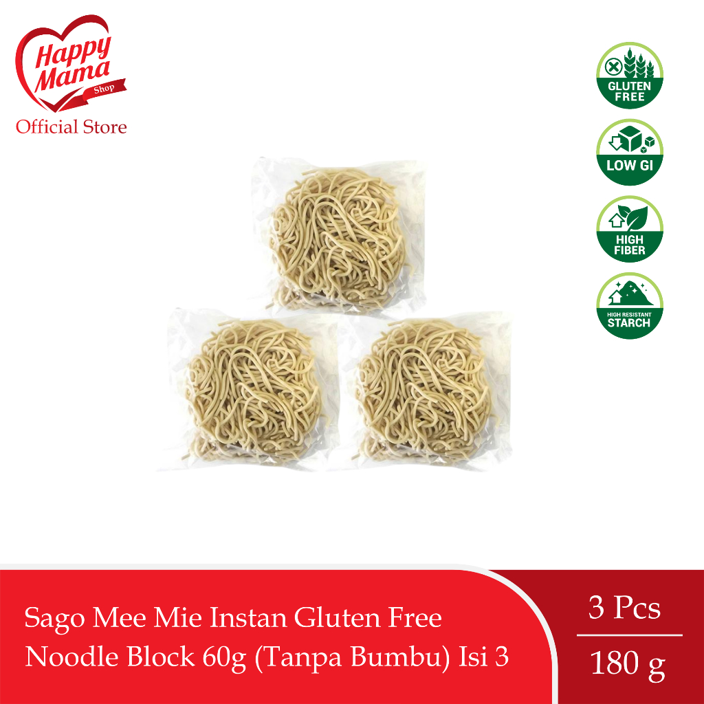 

Sago Mee Mie Instan Gluten Free Noodle Block 60g (Tanpa Bumbu) Isi 3