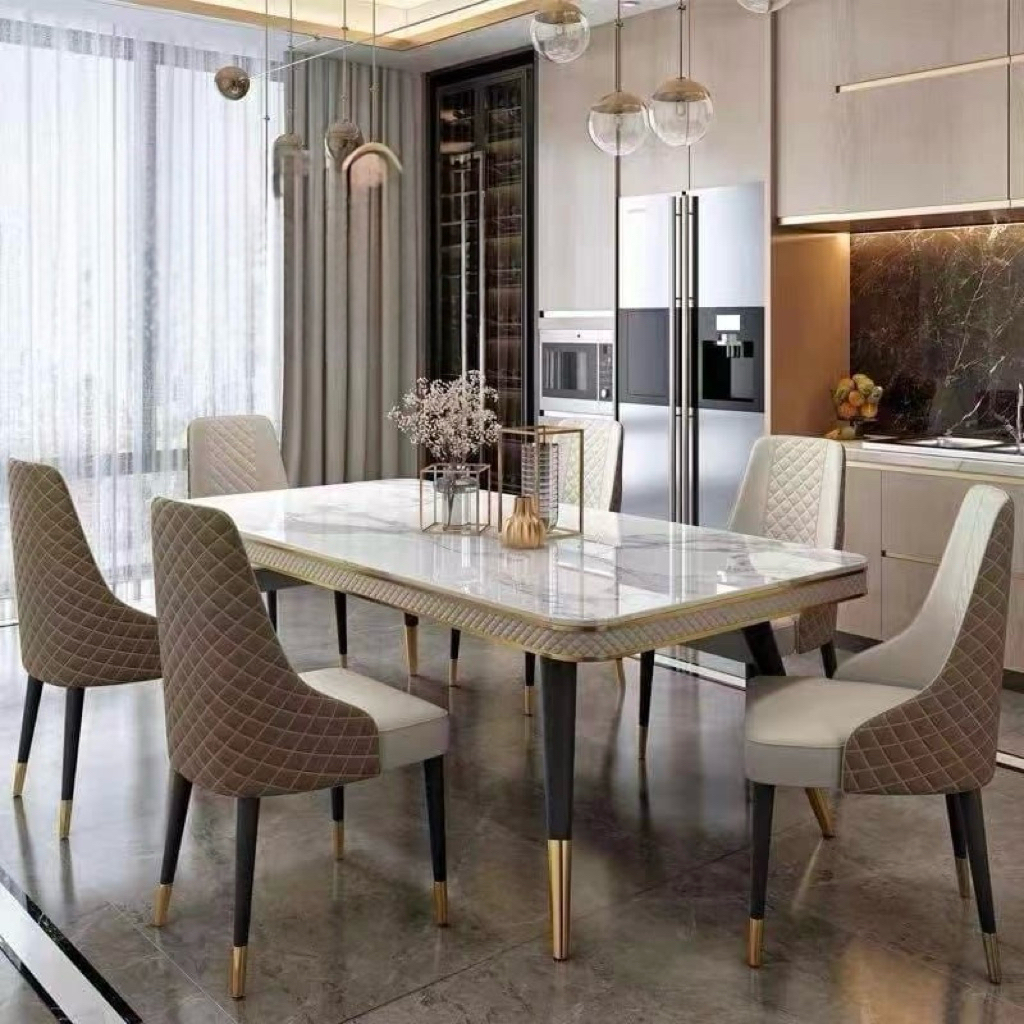 Meja makan 6k marmer import-kursi makan 6k marmer gold