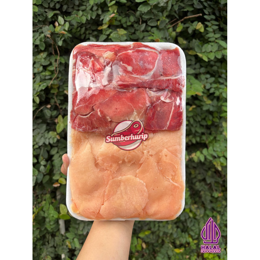 

PAKET BBQ DUO MEAT SLICE / SLICE LOWFAT DAN SLICE CHICKEN/SUKIYAKI/SHABU/YAKINIKU/TERIYAKI 500GR