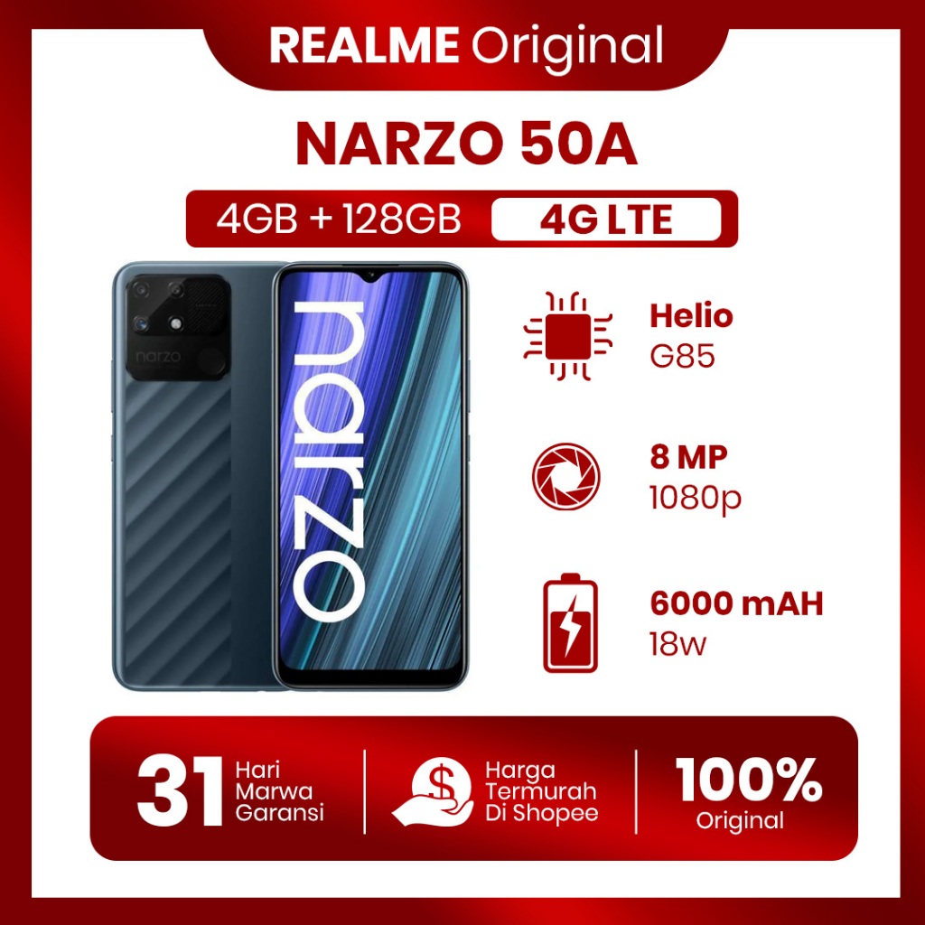 Realme Narzo 50A 4/128GB FullSet Original Second Garansi 100% Normal Tanpa Kendala