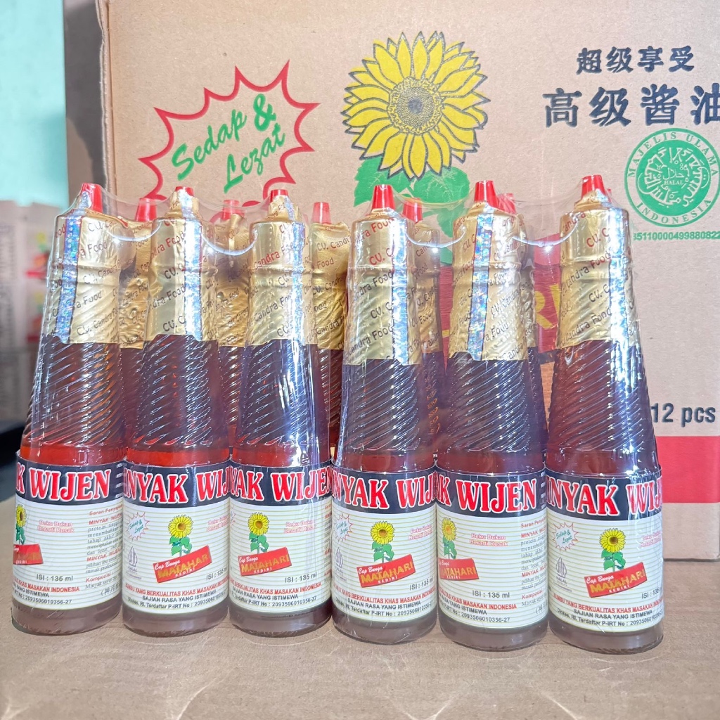 

Minyak Wijen , Bahan Makanan , Cap Bunga Matahari 135ML Siap Packing 12pcs