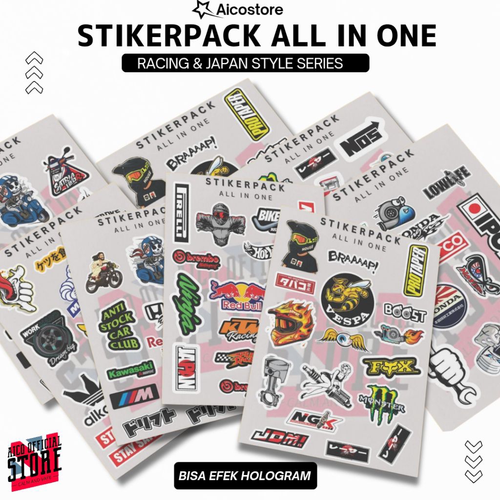 

STIKER PACK ALL IN ONE | Anti gores | Anti Air Waterproof | Motif Racing Keren| Kata Kata Racing | Prostreet Bahan Premium Bisa Hologram