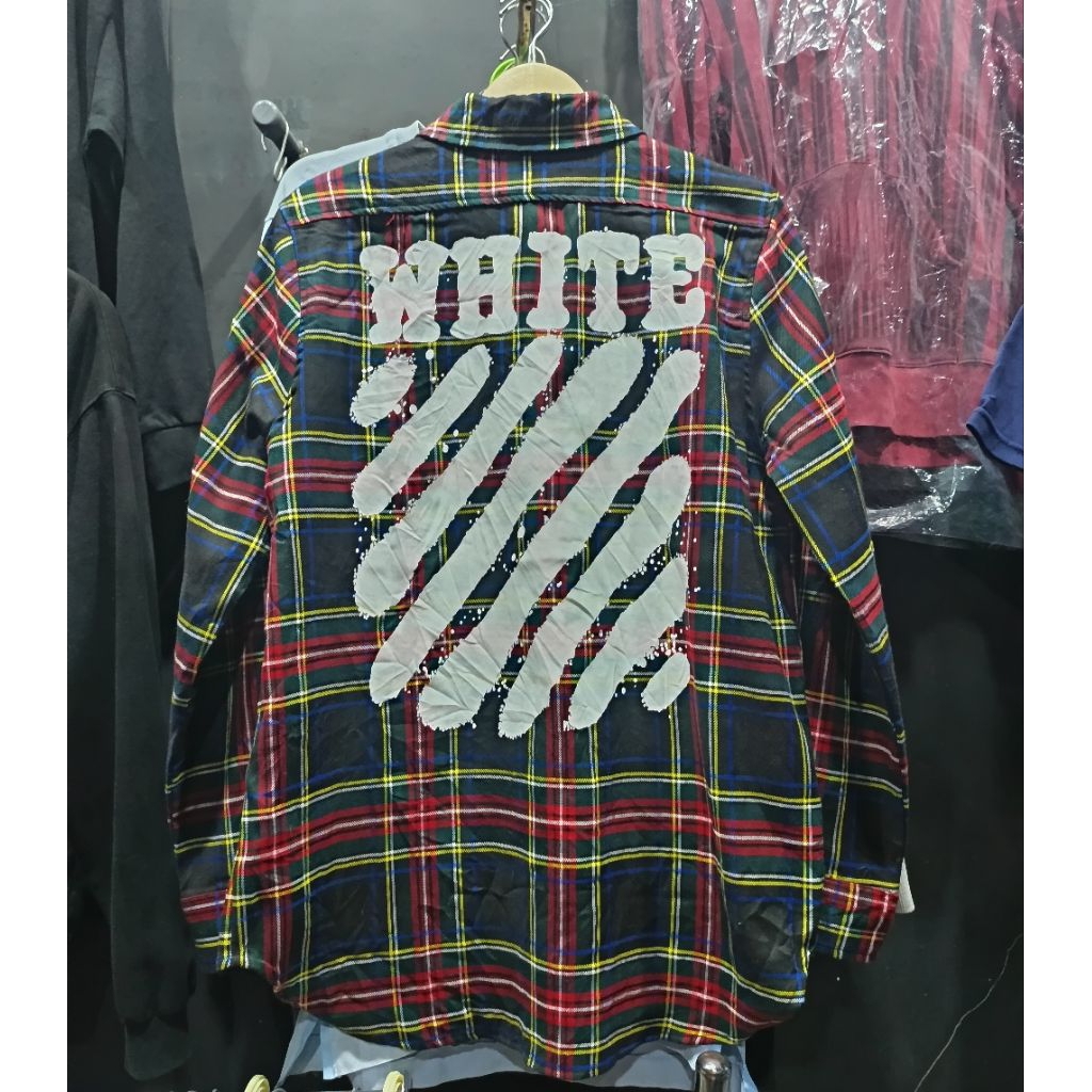kemeja flanel off white original