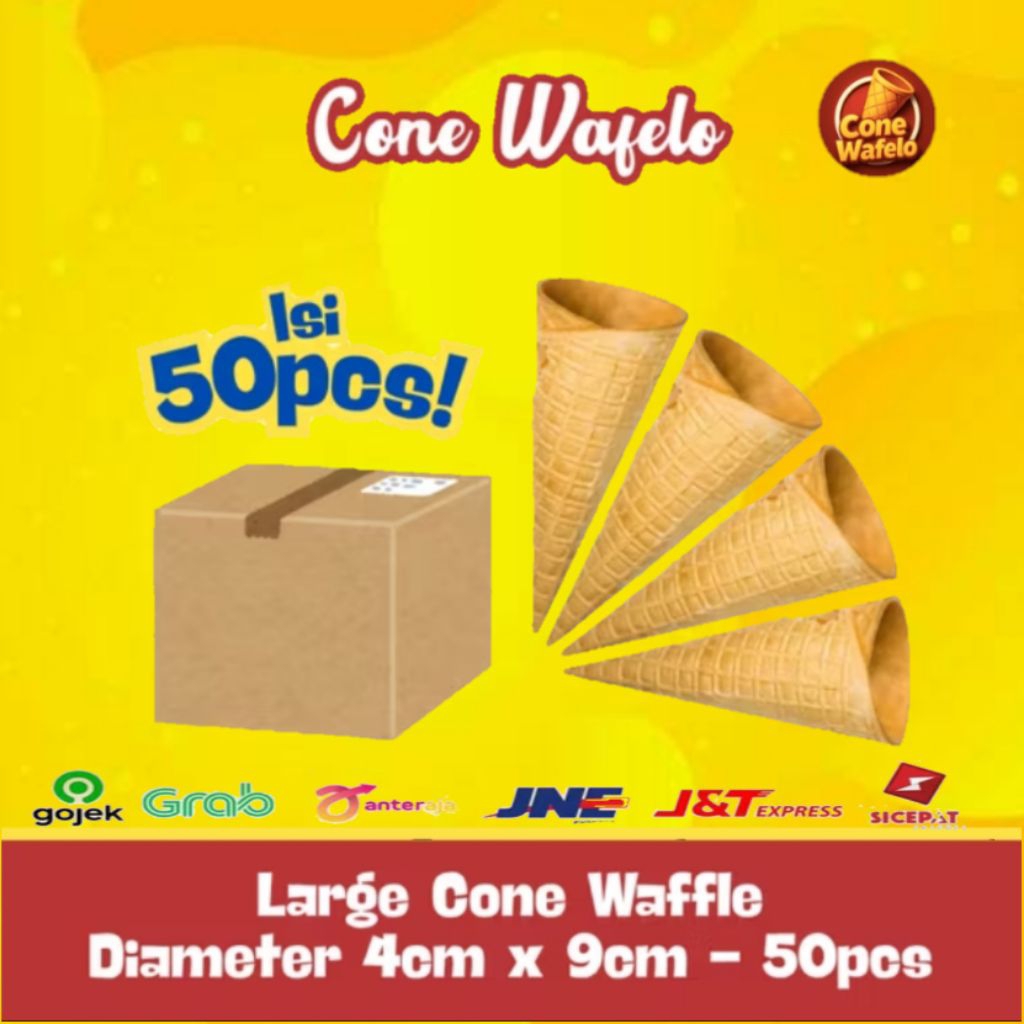 

Large Cone Waffle 4x9cm Isi 50 pcs | Cone Es Krim Besar Renyah Topping Dessert Café Hotel Restoran