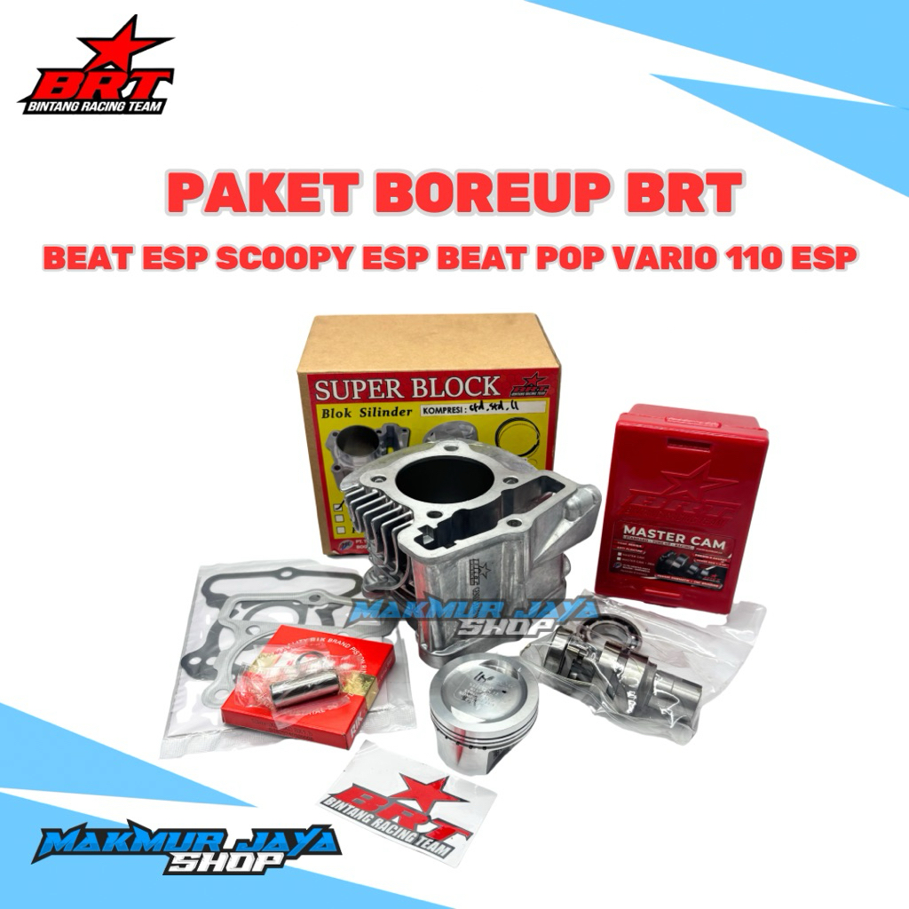 PAKET BORE UP BRT BEAT SCOOPY VARIO 110 ESP BLOK PISTON BRT CAST IRON SET MASTER CAM