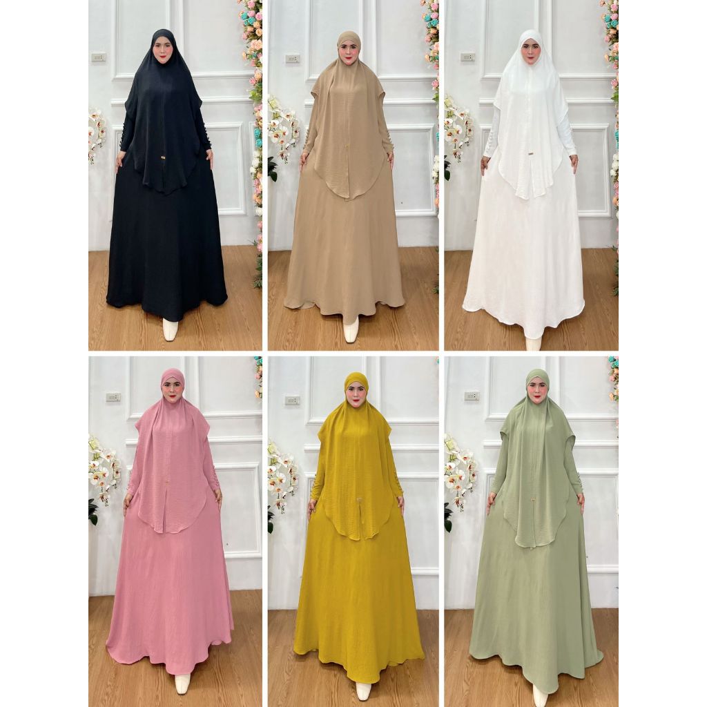 Gamis Syar'i Set Hijab French Khimar Kode RIFANI Bahan Crinkle Airflow By AJEZAS