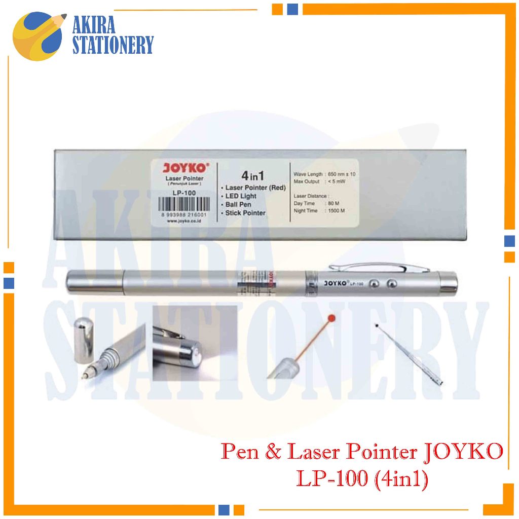 Laser Pointer LP 100 Joyko Sinar Merah 4 in 1 dengan Pen & LED  / RED Laser LP100 untuk Presentasi d