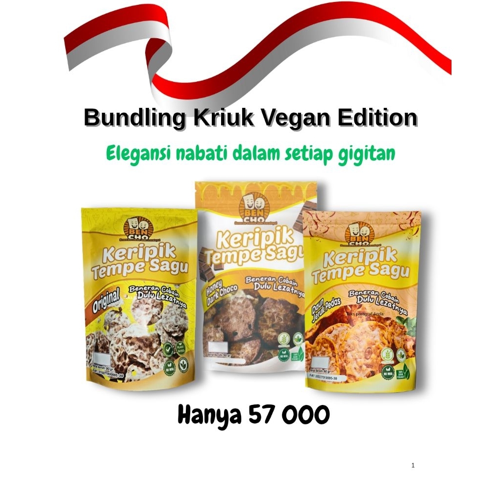 

Ben Cho Keripik Tempe Cemilan Sehat, Renyah, Tanpa MSG - Bundling Vegan Kriuk Edition
