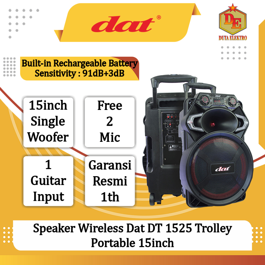 Speaker Wireless Dat DT 1525 Trolley Portable 15inch