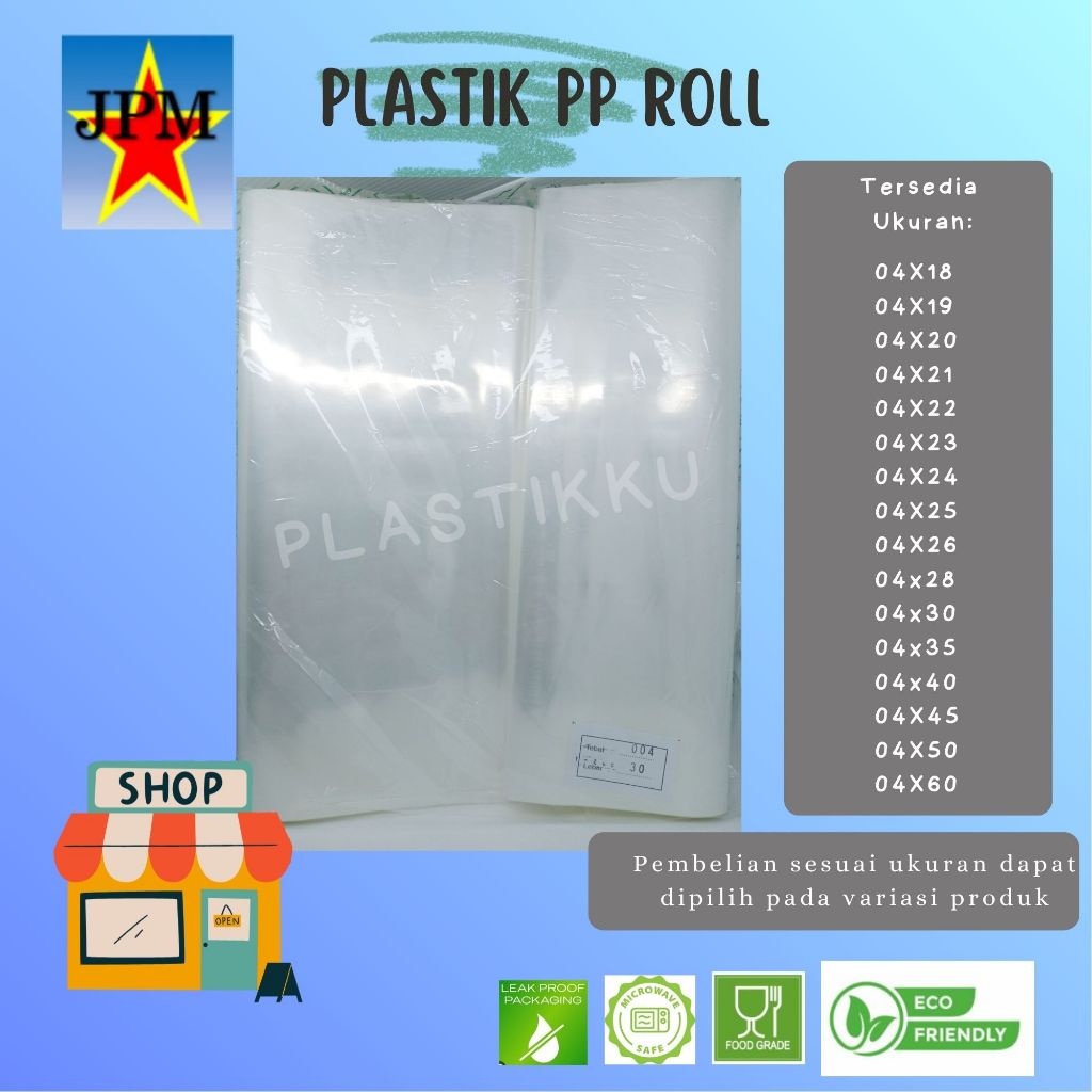 Plastik PP Roll Tebal 0,4 / PP Rol Bening Lebar 18, 19, 20, 21, 22, 23, 24, 25, 28, 30, 35, 40, 45, 