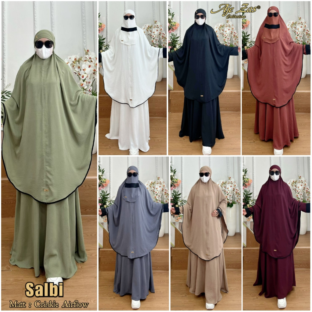 Gamis Jubah Set Syar'i Jumbo Kode SALBI Matt Crinkle Airflow By AJEZAS