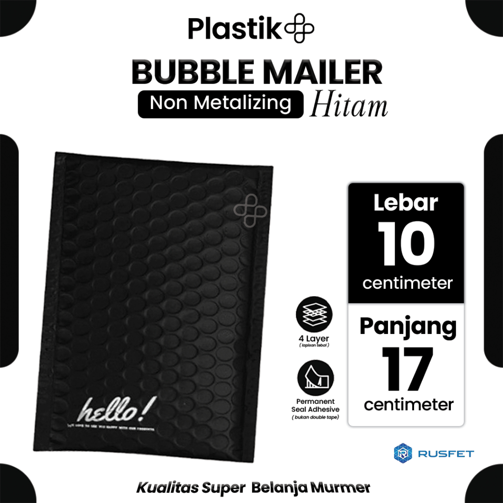 

Amplop Bubble Envelope Mailer Rusfet Harga Satuan Hitam 10 x 17 cm