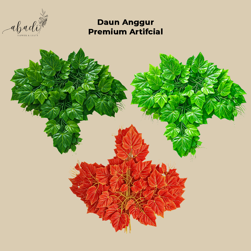 Jokibland55 - Daun Anggur Artificial Premium 12 Batang - Dekorasi Wedding Hijau Putih Gold Cz-011