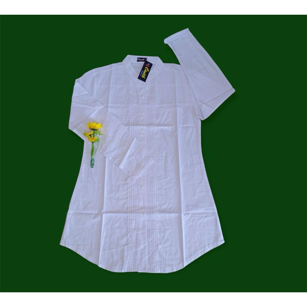 Tunik baju putih atasan santri putri bahan toyobo lengan panjang blouse wanita kemeja putih