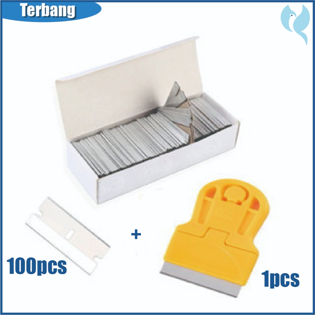

100+1Pcs Refill Pisau Silet Pengupas Stiker - Pisau Plastik Blade Razor & Baja Tahan Karat untuk Stiker Mobil & Mengikis Perekat Kering Layar