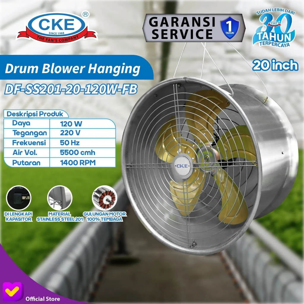 Hanging Drum Fan 20 Inch DF-SS201-20-120W-FB Blower Tabung Gantung Stainless Steel