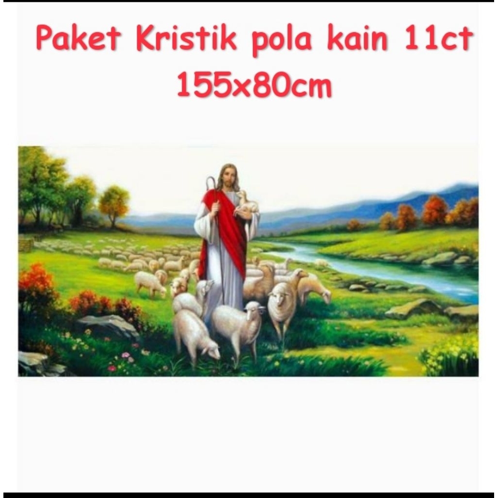 DIY PAKET KRISTIK YESUS GEMBALA DOMBA CROSS STITCH POLA KAIN