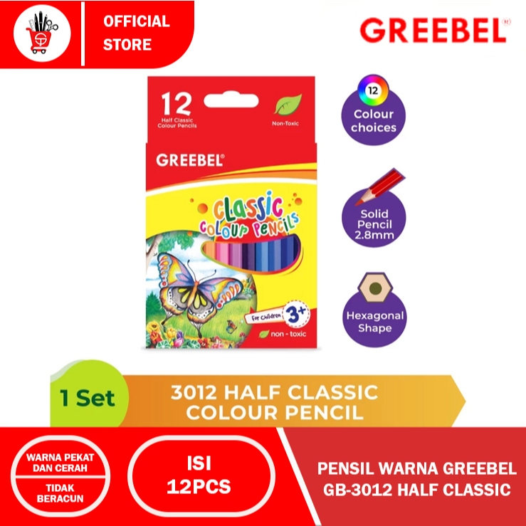 

PENSIL WARNA GREEBEL GB-3012 HALF CLASSIC 12 WARNA PENDEK (1SET)
