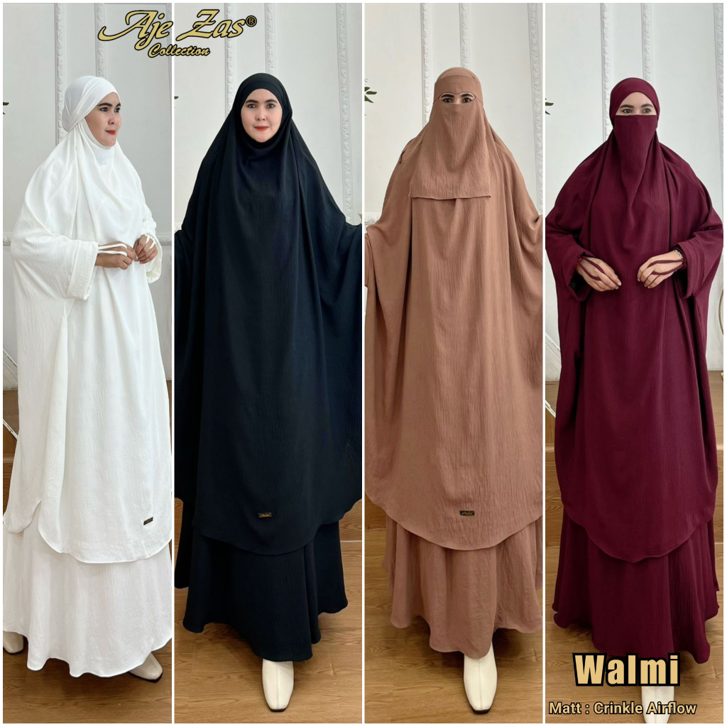 Set Gamis Jumbo Syar'i Kode WALMI Bahan Crinkle Airflow By AJEZAS