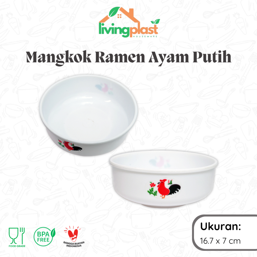Mangkok Ramen Ayam Putih / Mangkok Plastik / Mangkok Esstetik / Mangkok Sup / Mangkok Ayam
