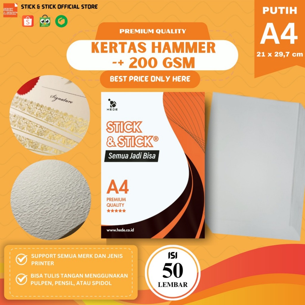 

Kertas Karton Hammer Kulit Jeruk Putih -/+ 200gsm A4 isi 50 lbr / cetak sertifikat, undangan, piagam